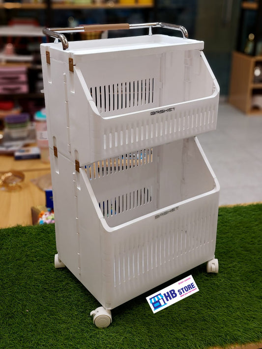 Multi-Layer Movable Storage Trolley – Stackable Rotating Basket Organizer with Wheels