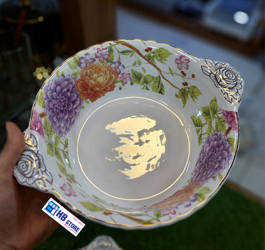 Ceramic Material Flowers Design Serving Bowl