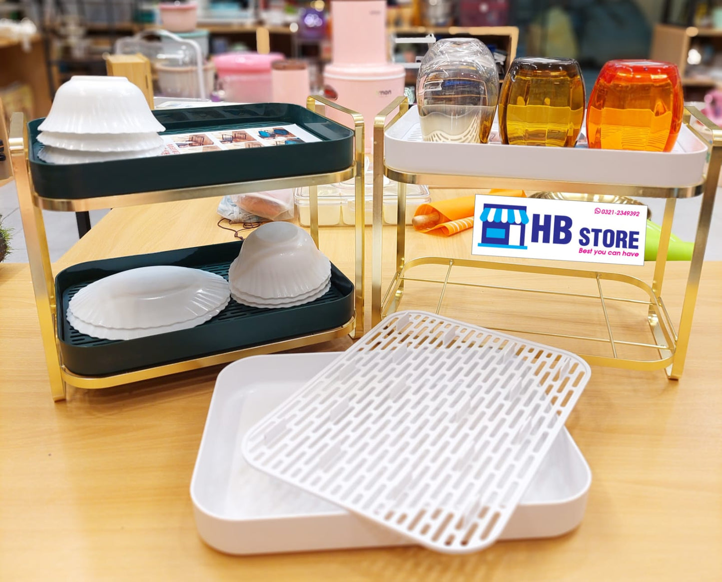 Drying Rack Storage with Drain Tray Utensil Organizer for Kitchen - 2 Tiers