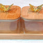 Glass Storage Jars canister with Decorative wooden lids with golden butterfly toppers and wooden tray, Set of 2-500ml