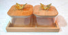 Glass Storage Jars canister with Decorative wooden lids with golden butterfly toppers and wooden tray, Set of 2-500ml