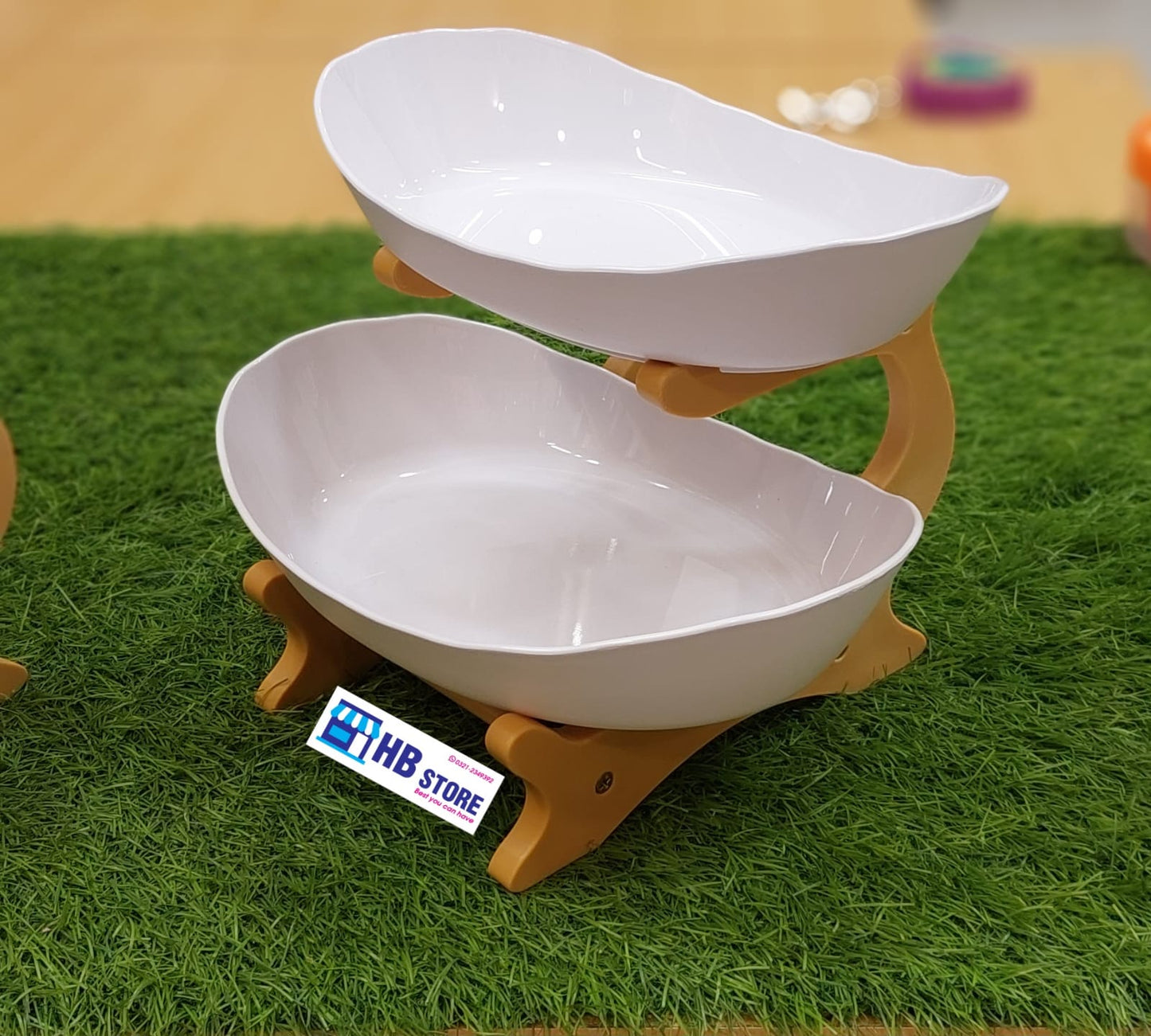 Modern Multi-Tier Serving Platters with Wooden Stand