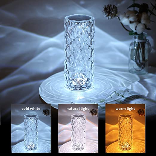 Crystal Diamond Table Lamp - Rechargeable Color Changing