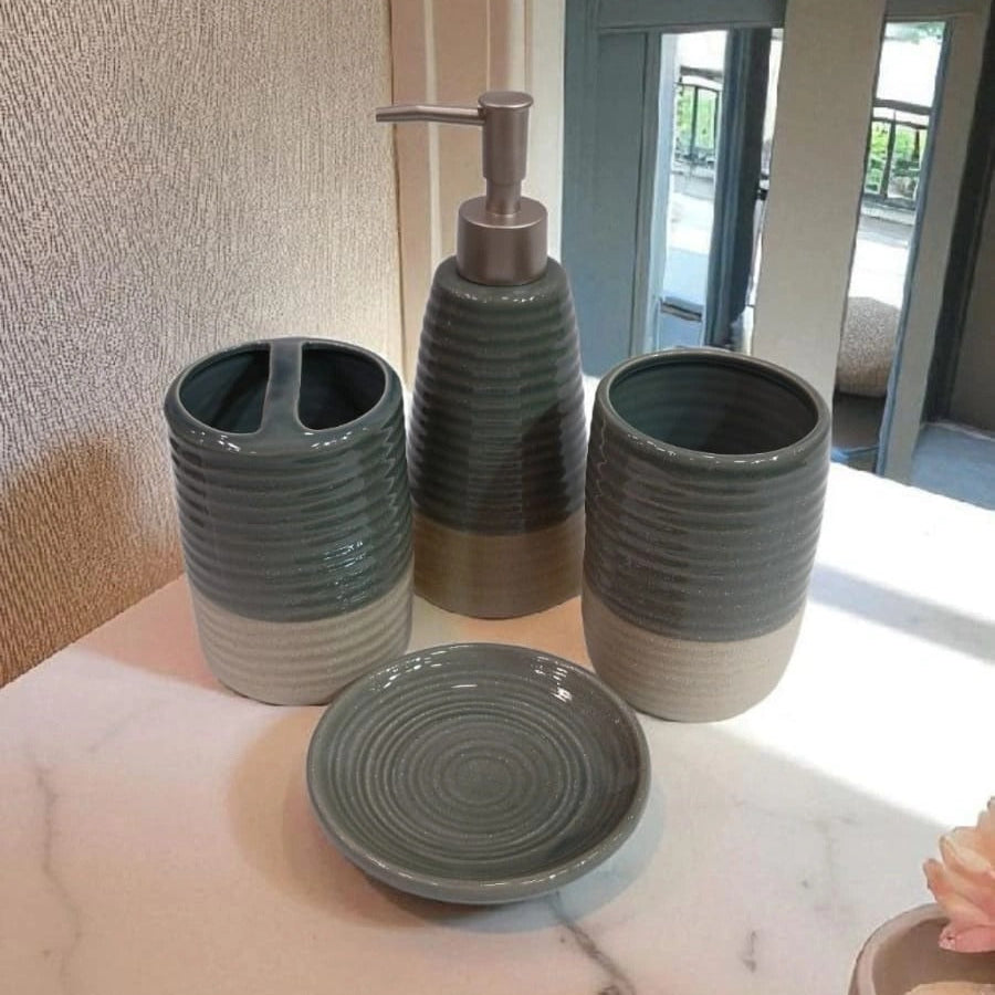 Coastal Clay Textured Ceramic 4-Piece Bathroom Set