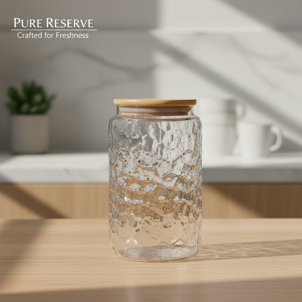 Airtight Textured Glass Storage Jar with Bamboo Lid