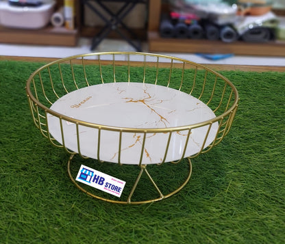 Golden Metal Fruit Basket With Glass Plate