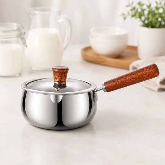 Chubby Stainless Steel Mini Pot with Wooden Handle