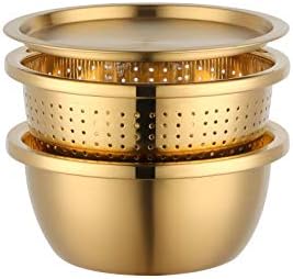 Golden Steel Drainer Cutter Lid Bowl Complete Set