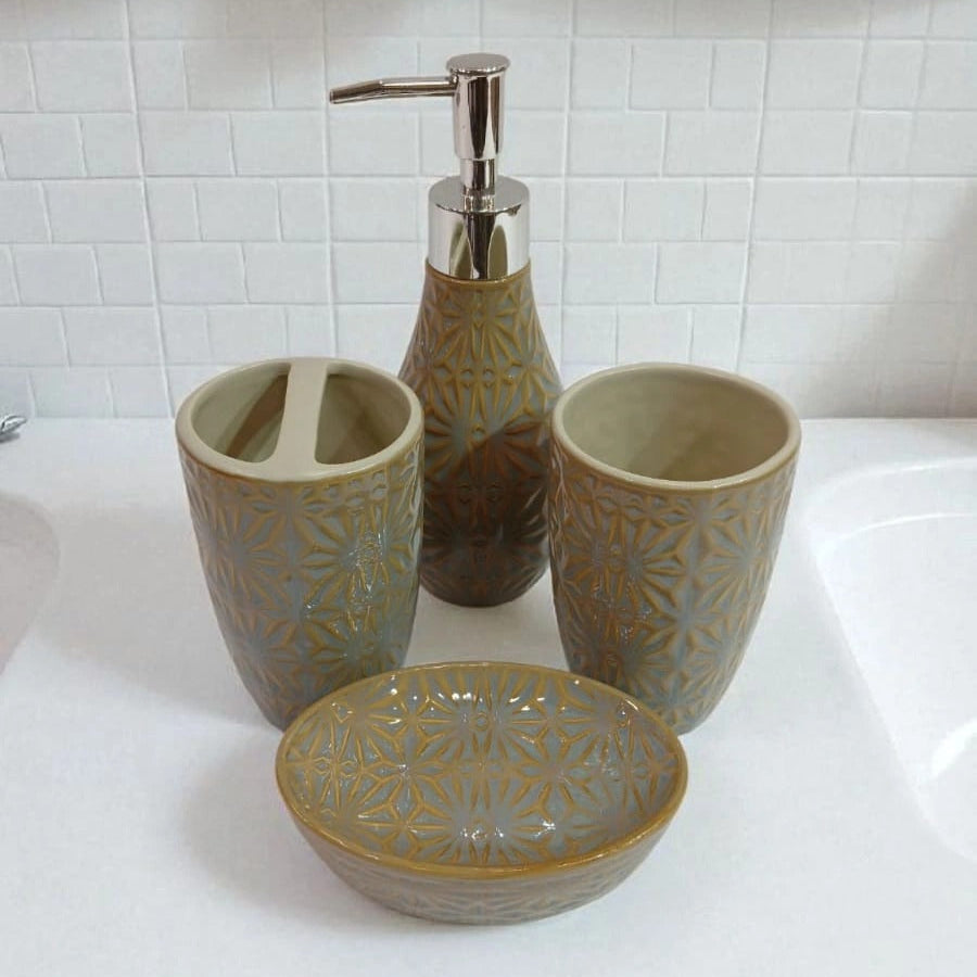 Coastal Clay Textured Ceramic 4-Piece Bathroom Set