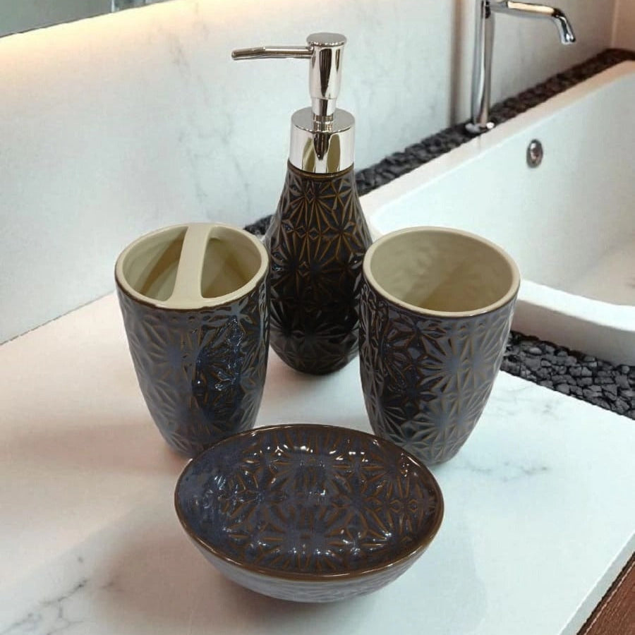 Coastal Clay Textured Ceramic 4-Piece Bathroom Set