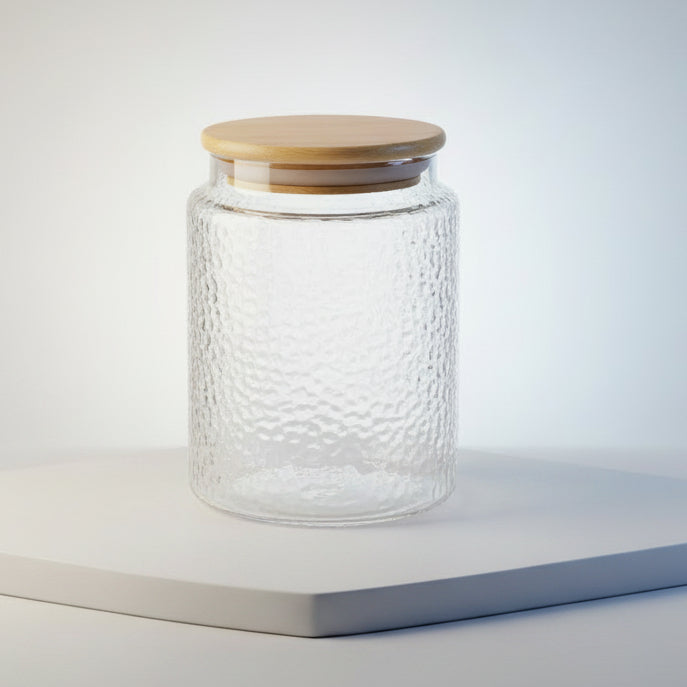 Airtight Textured Glass Storage Jar with Bamboo Lid