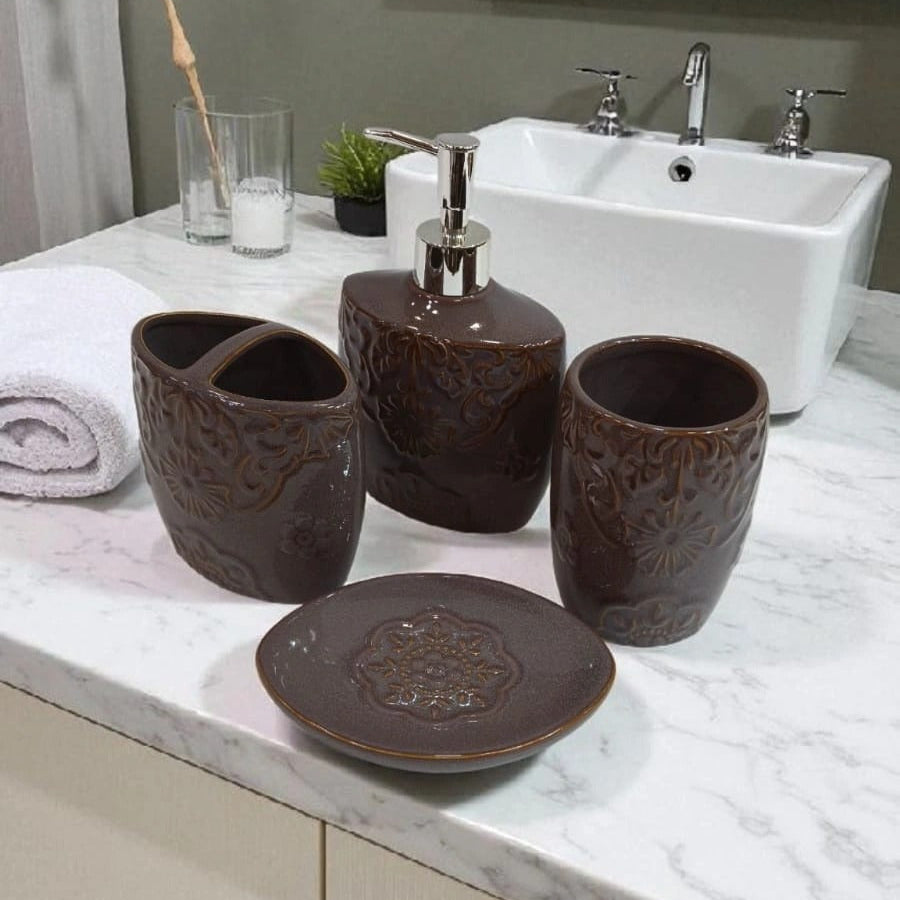 Coastal Clay Textured Ceramic 4-Piece Bathroom Set
