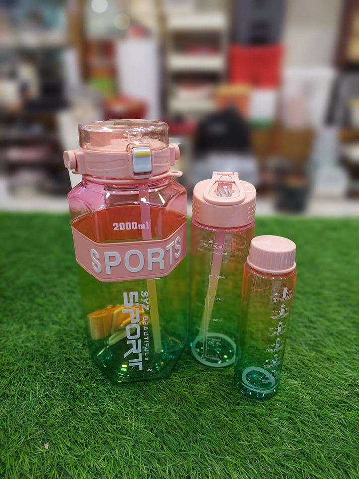 3Pcs Water Bottle With Straw