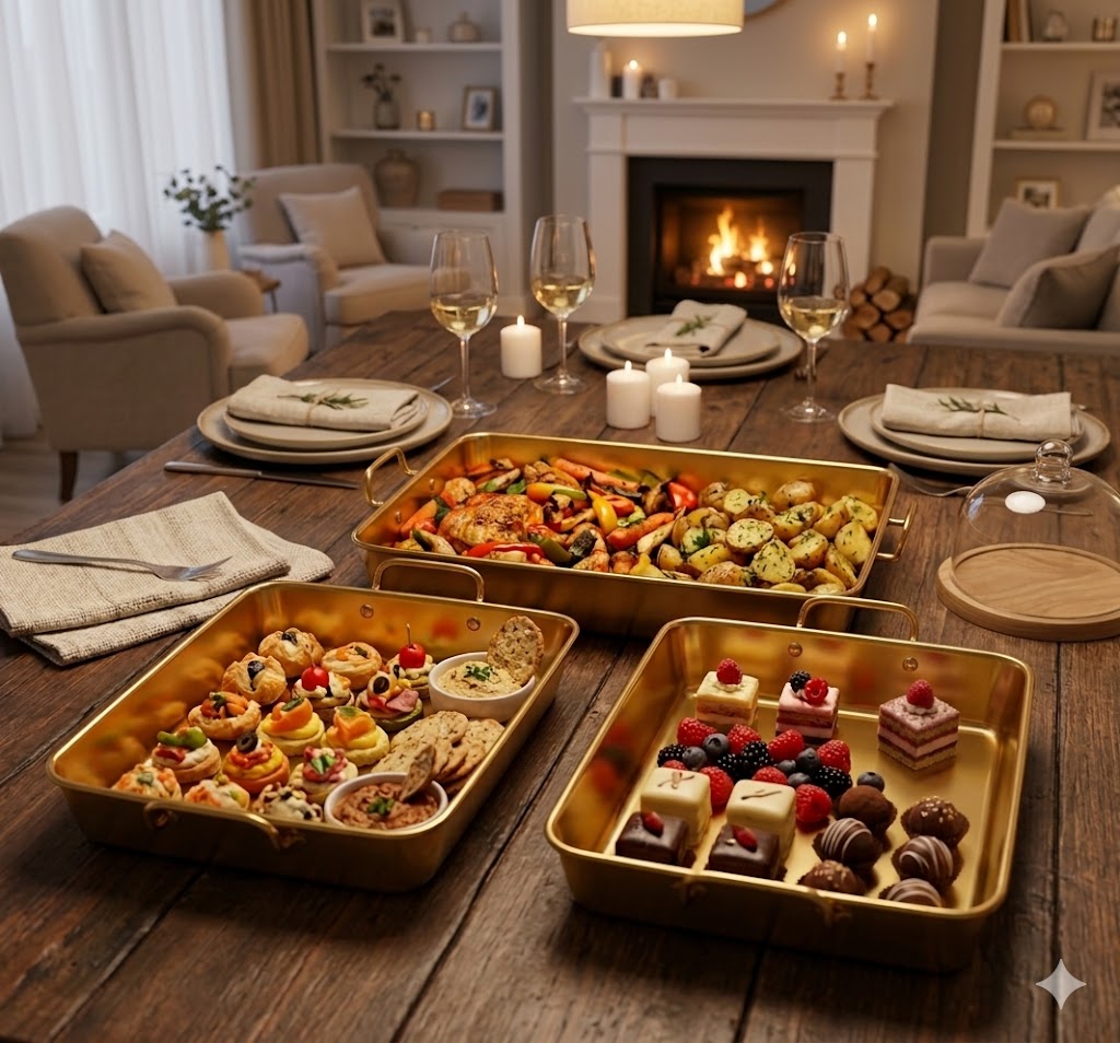 Gold Stainless Steel Rectangular Serving Tray