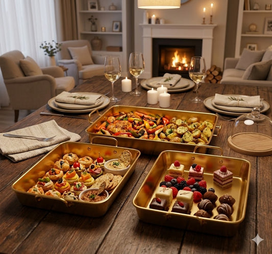 Gold Stainless Steel Rectangular Serving Tray