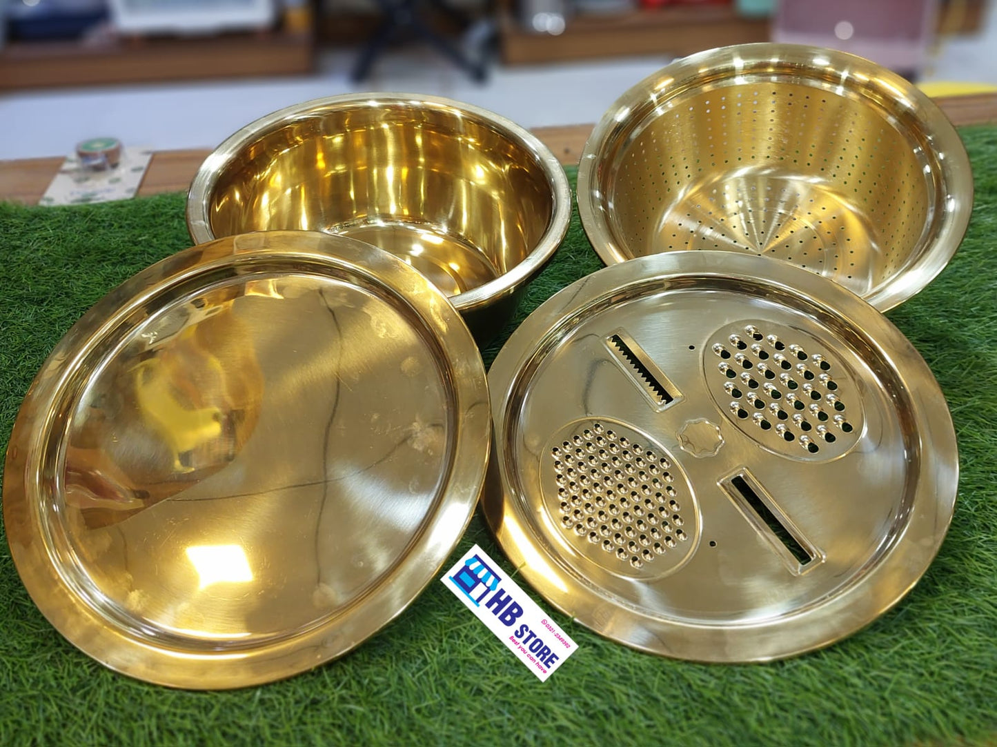 Golden Steel Drainer Cutter Lid Bowl Complete Set