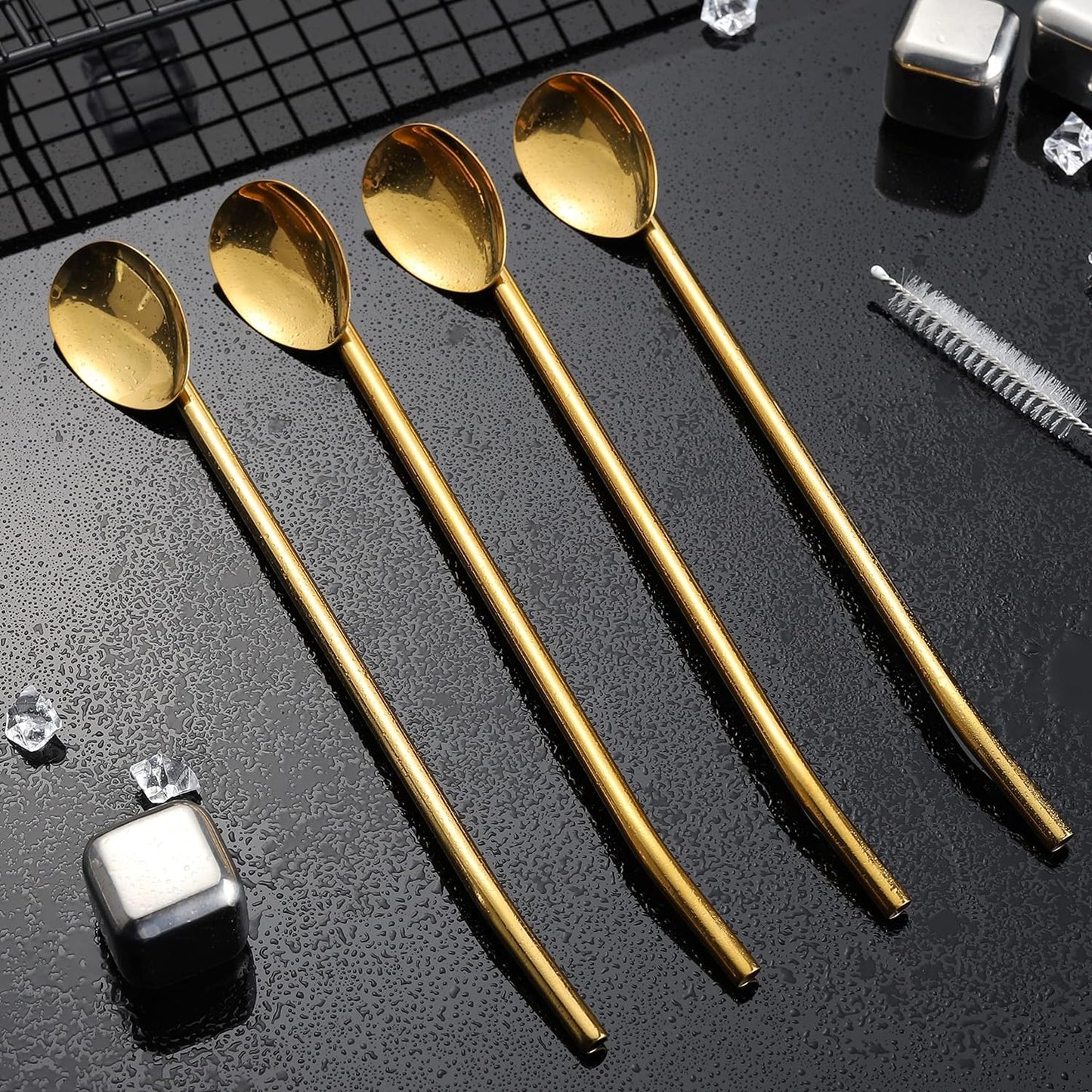 Golden Stainless Steel Straw & Spoon