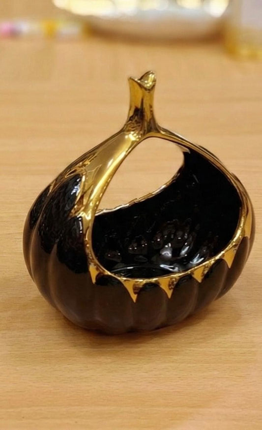 Black Ceramic Gourd-Shaped Decorative Bowls/Candy Dishes with Gold Electroplating