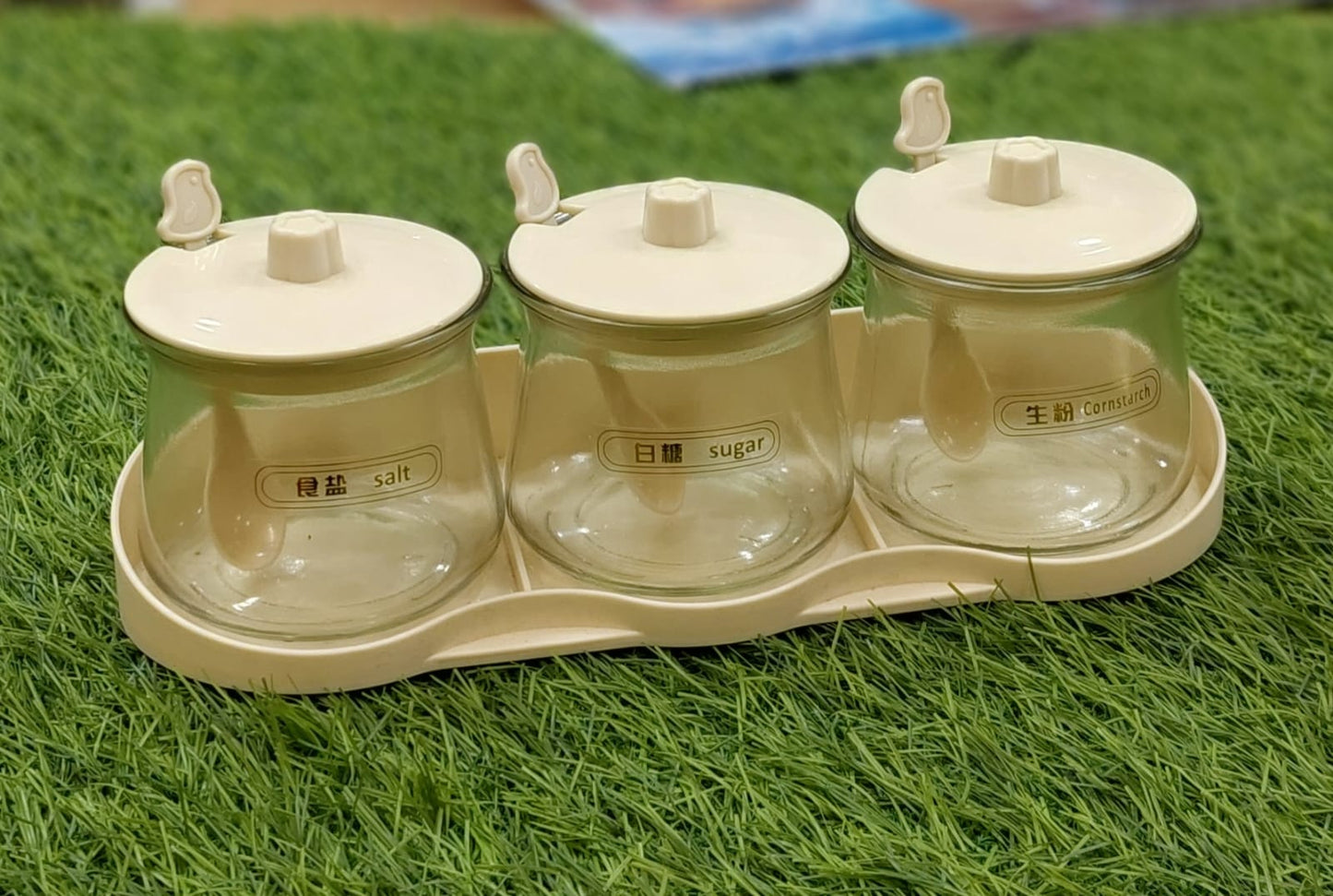 Elegant Glass Seasoning Jar Set with Tray and Spoons