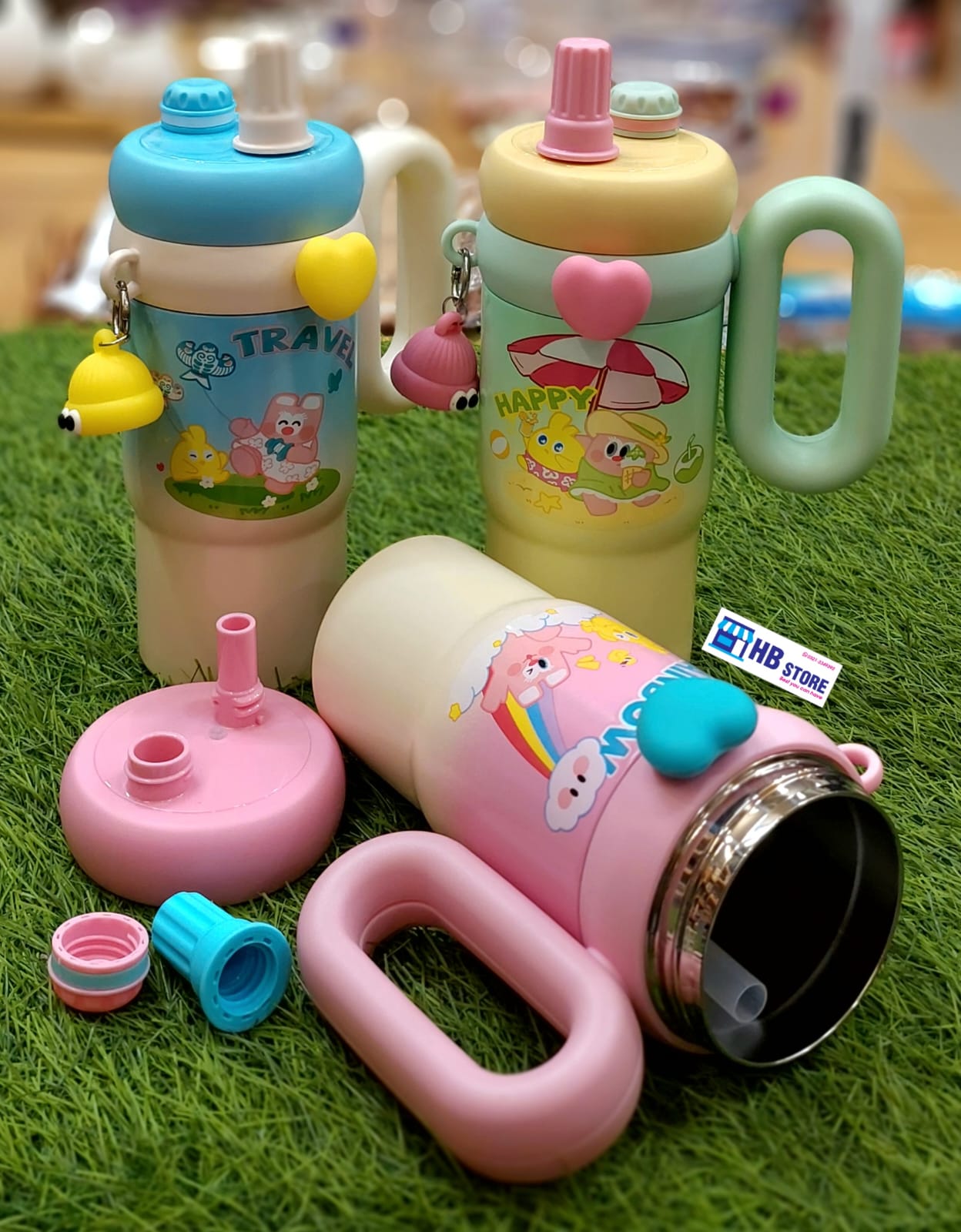 Cute Cartoon Character Insulated Sippy Tumbler with Handle and Charm