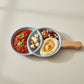 3-Compartment Ceramic Serving Platter with Ergonomic Wooden Handle – Slate Grey