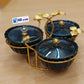 Elegant 3-Portion Glass Serving Dish with Golden Stand and Lids