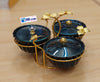 Elegant 3-Portion Glass Serving Dish with Golden Stand and Lids
