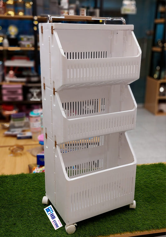 Multi-Layer Movable Storage Trolley – Stackable Rotating Basket Organizer with Wheels