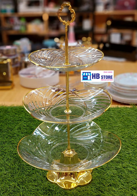 Generic 2-Tier Glass Dessert Stand with Gold Trim,