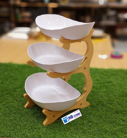 Modern Multi-Tier Serving Platters with Wooden Stand