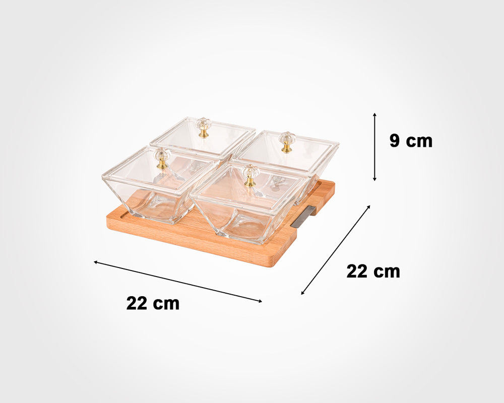 Square Snack Serving Tray With Wooden Base