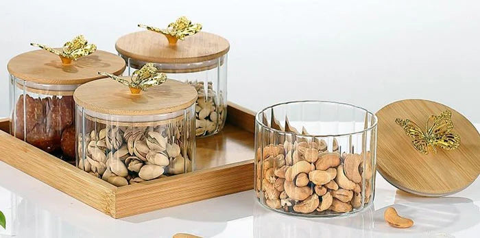 4Pcs Glass Jar Set With Tray