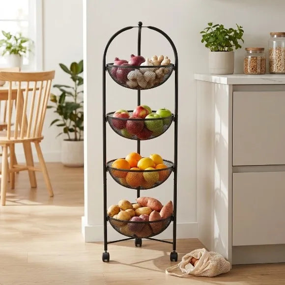 4-Tier Metal Wire Mesh Vegetable & Fruit Basket Trolley