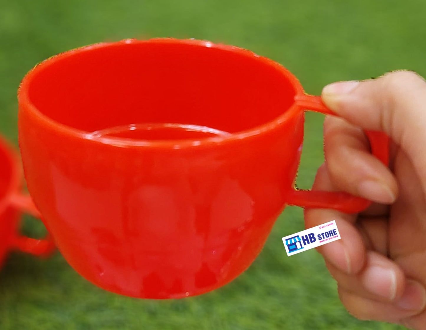 set of 4 Durable Plastic Stacking Coffee/Tea Mugs - Red & Light Blue (2 of Each)