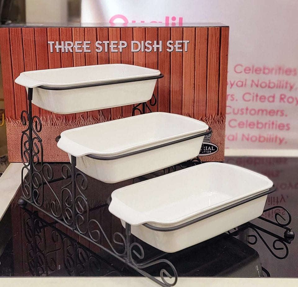 3 Step Ceramic Dish With Metal Stand