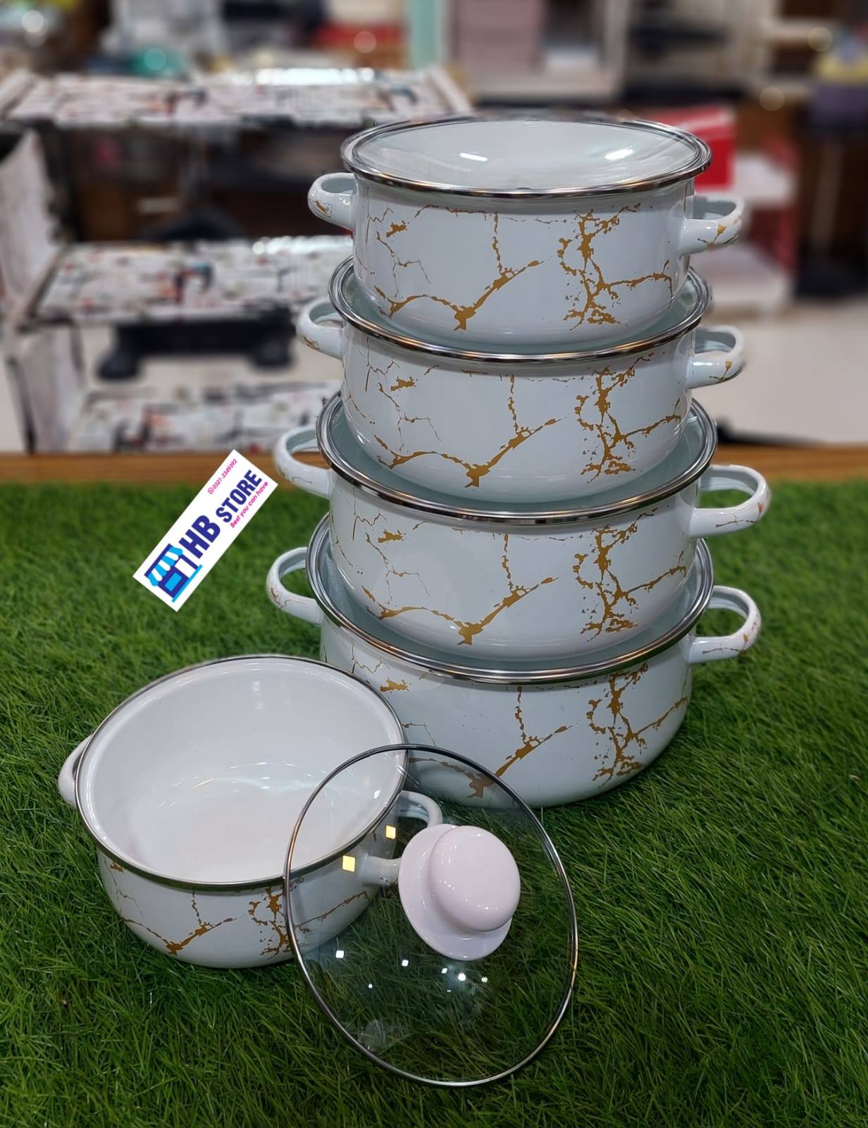 5Pcs White Marble Serving Casserole Set