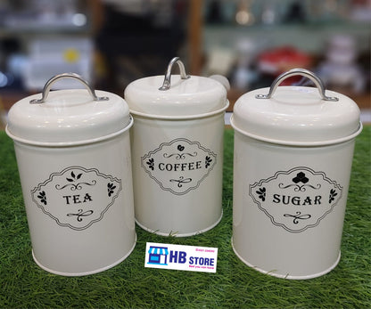 Tea Sugar Coffee Metal Jar Set