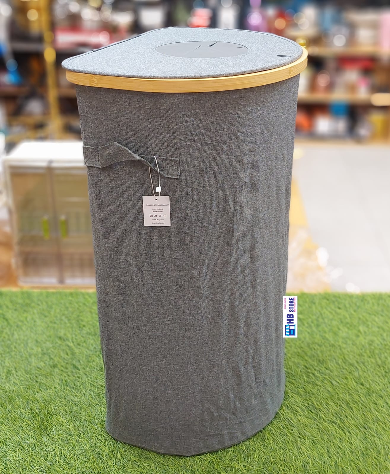 Modern Bamboo-Rimmed Collapsible Laundry basket