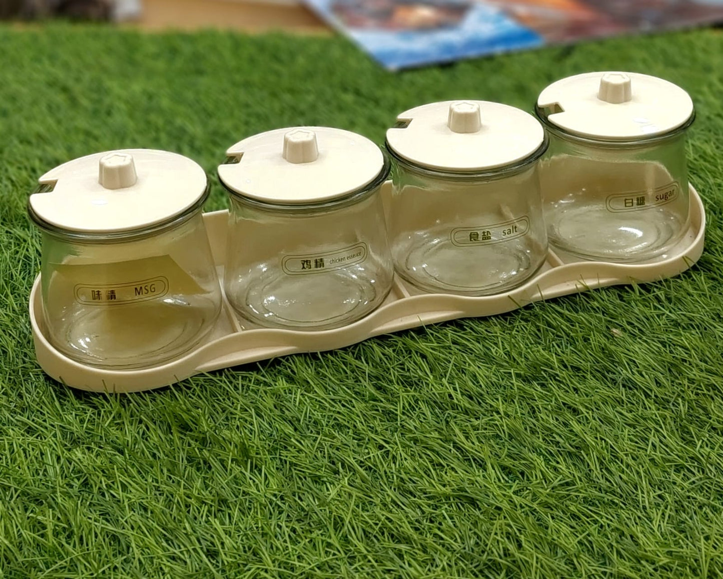 Elegant Glass Seasoning Jar Set with Tray and Spoons
