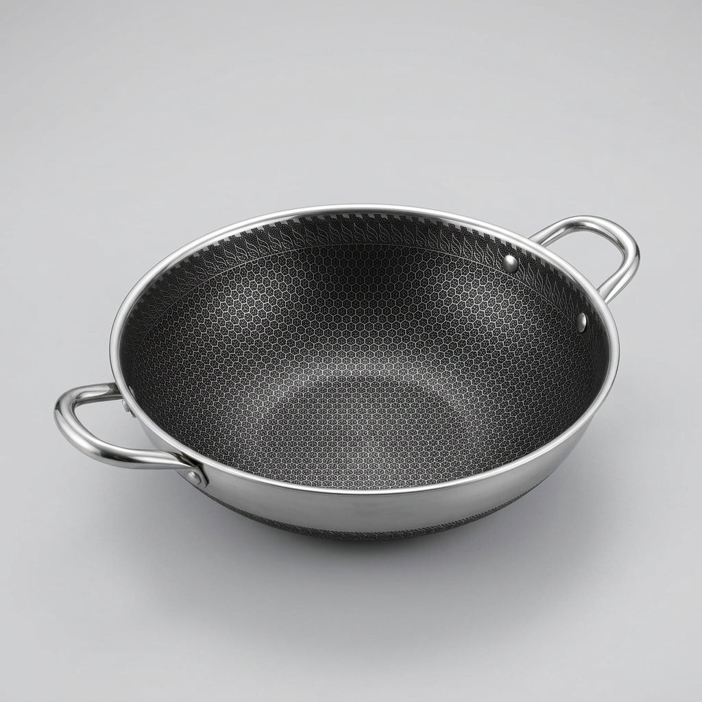 • Stainless Steel Honeycomb Non-Stick Karahi (Wok)