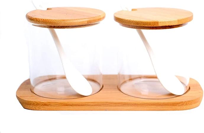 2Pcs Wooden & Glass Jar