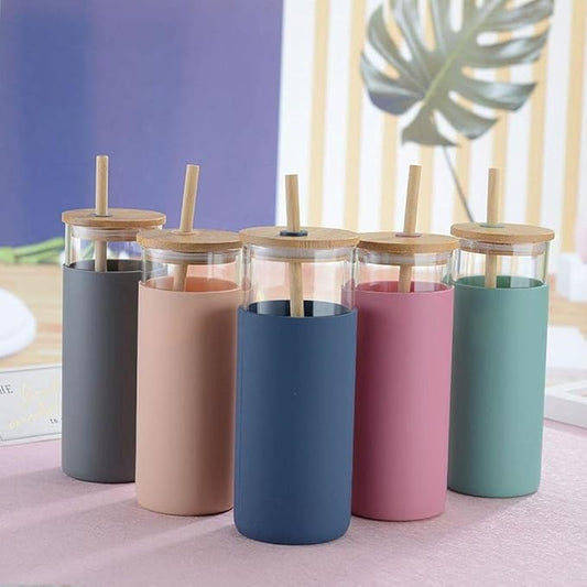 Glass Material Sipper With Bamboo Lid