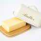 Vintage Metal Butter Dish with Bamboo Base
