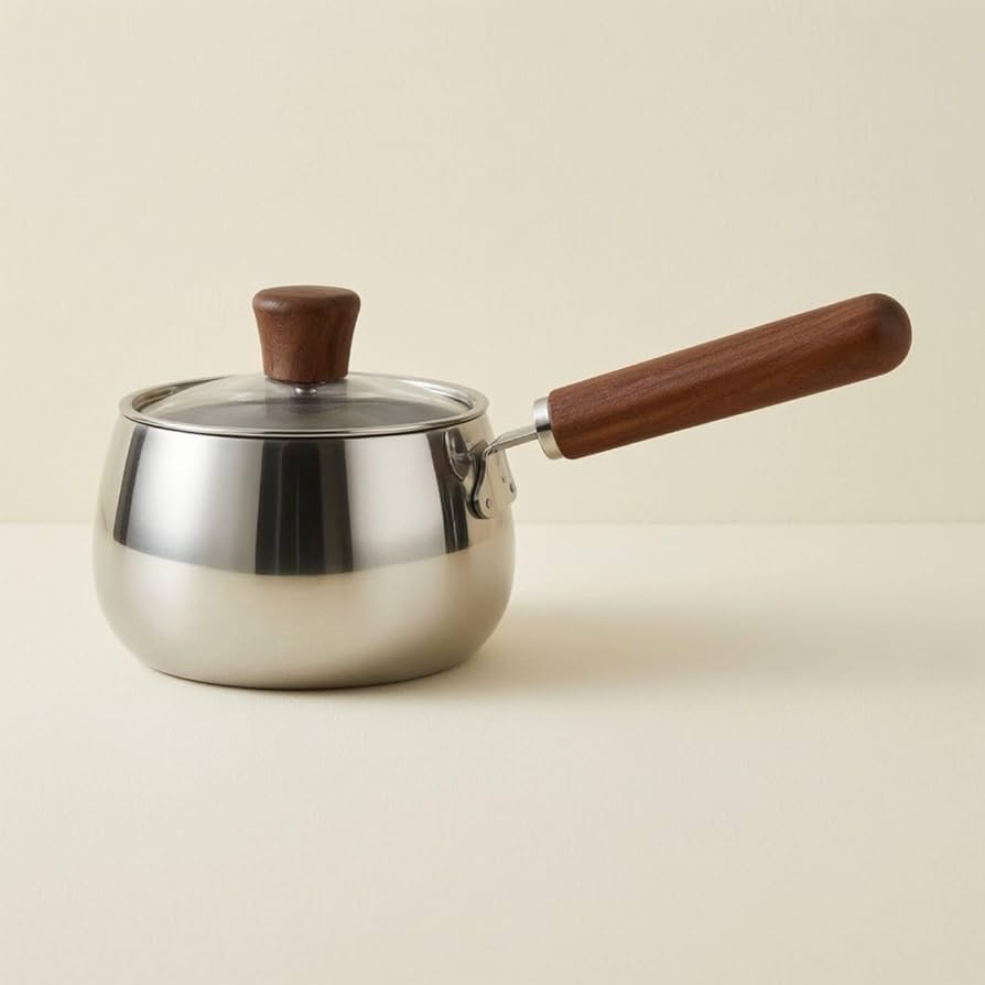 Chubby Stainless Steel Mini Pot with Wooden Handle