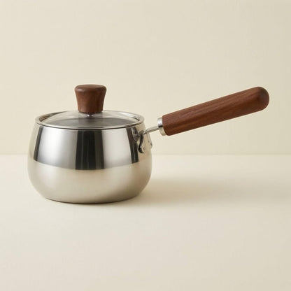 Chubby Stainless Steel Mini Pot with Wooden Handle