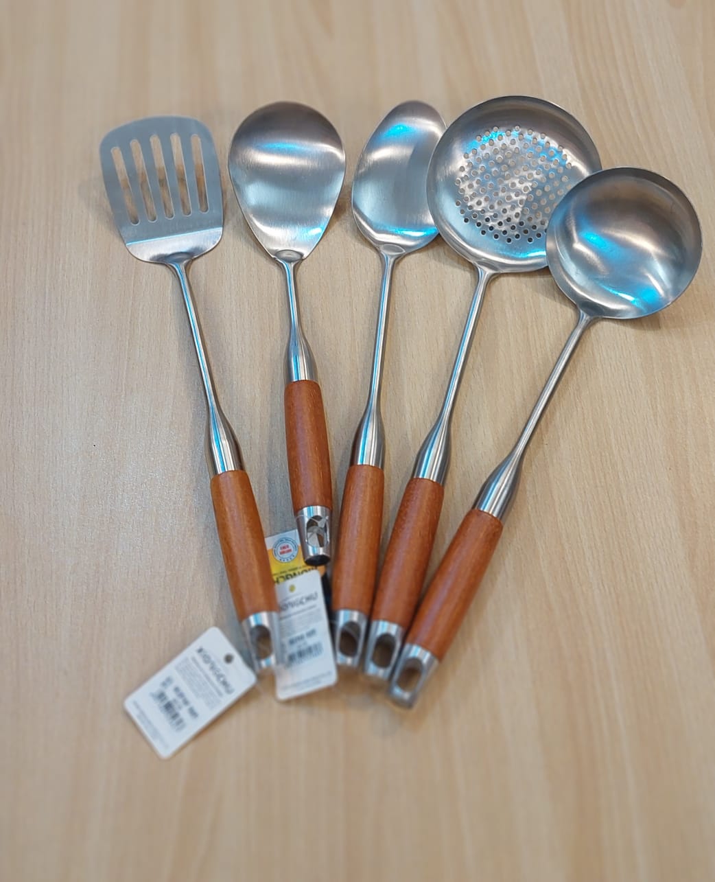 Classic Wood & Steel 5-Piece Cooking Tool Set