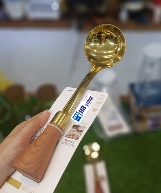 Golden Serving Spoon With Wooden Handel