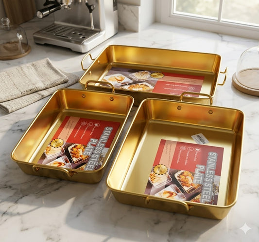 Gold Stainless Steel Rectangular Serving Tray