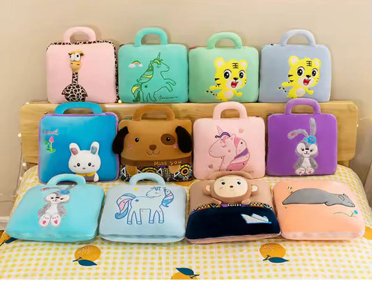 -in-1 Cute Cartoon Animal Flannel Blanket and Pillow Combo