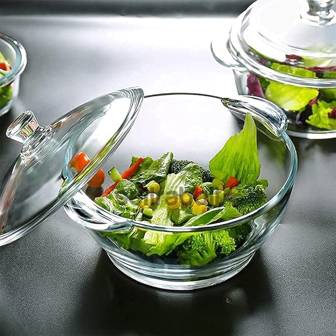 3Pcs Glass Serving Bowls With Lids